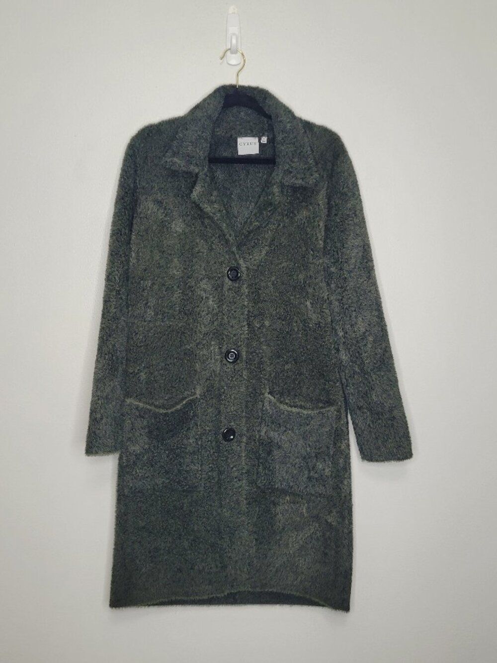 Cyrus dark green long chore pockets button front cozy earthy heavyweight jacket